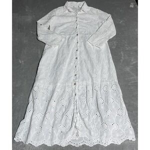 Valentina Naldi Dress Womens Small White Coastal Cottagecore Eyelet Romantic